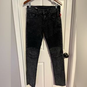 Black/gray True Religion men’s jeans.